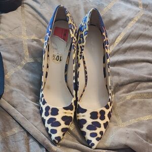 Nine West Leopard-Print Pointed Pumps in Blue and Cream